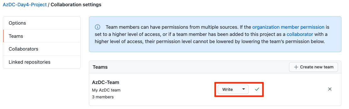 GitHub board team permissions
