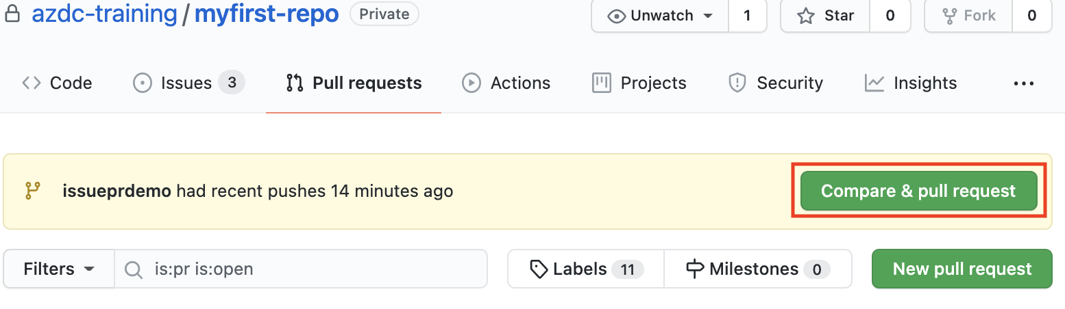 GitHub compare and pull request
