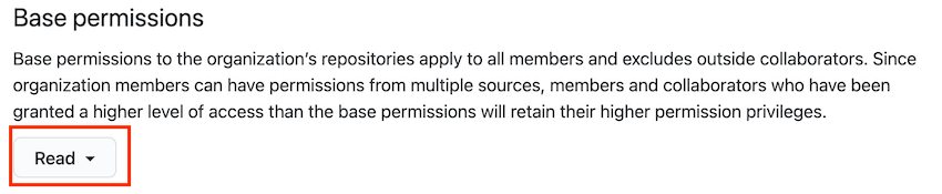 GitHub member privileges base permissions