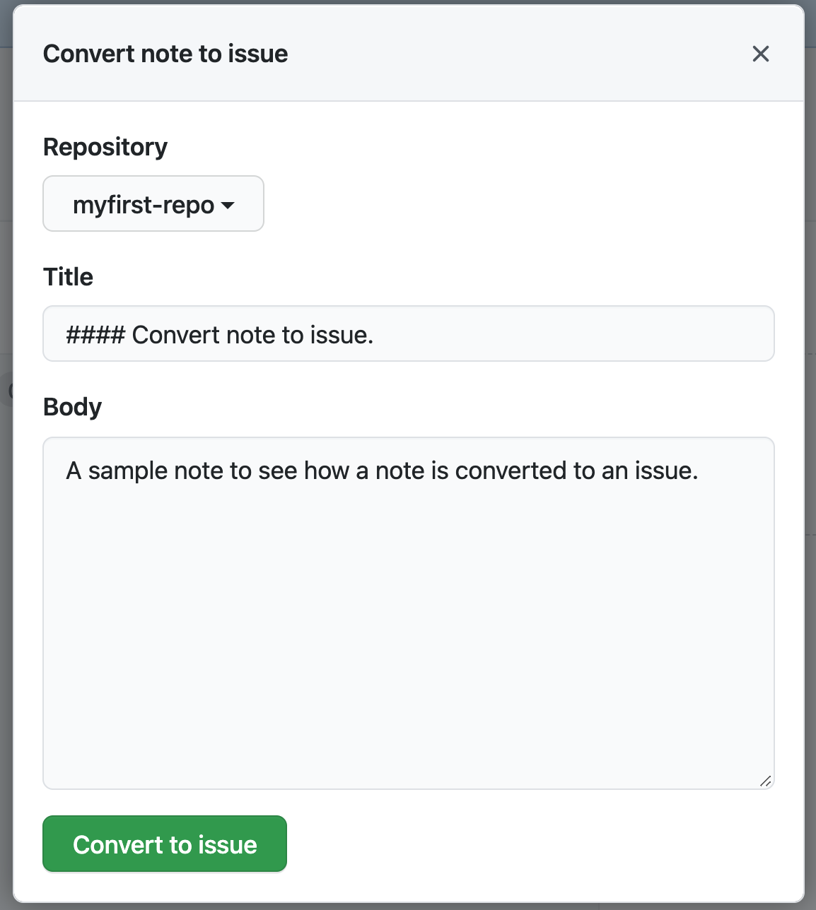 GitHub note to issue convert