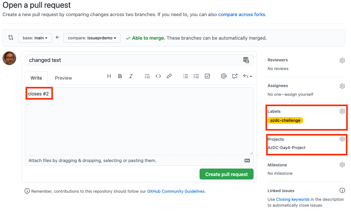 GitHub open pull request